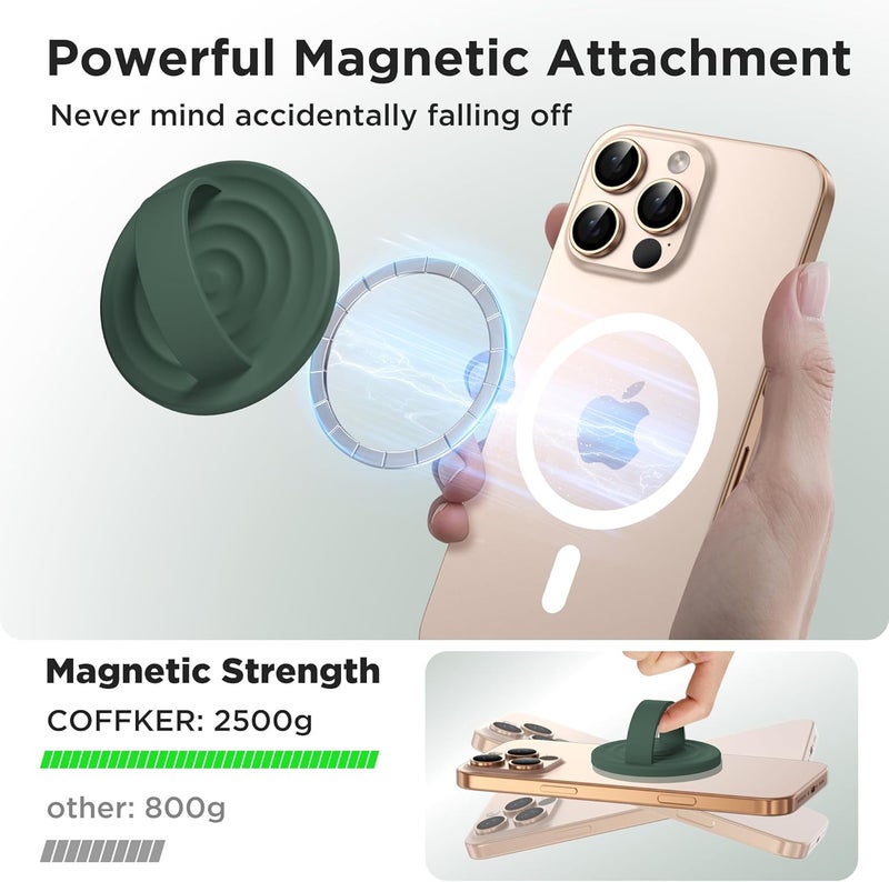 COFFKER Magnetic Phone Grip Ring Holder, Liquid Silicone Magnet Cell Phone Grip Finger Loop, Compatible with Magsafe, Back of Phone for iPhone 17/16/15/14/13/12 Series, Alpine Green - Image 3